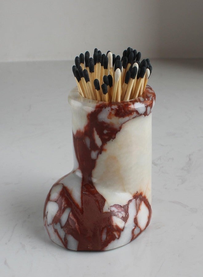 Natust Christmas Santa Boot Desk Organizer, Genuine Marble Multifunctional Decor - Candle Holder, Mini Vase, Pen Pot, Makeup Brush Holder, Christmas Decoration for Tabletop Fireplace (Calacatta Red Marble) - Image 2